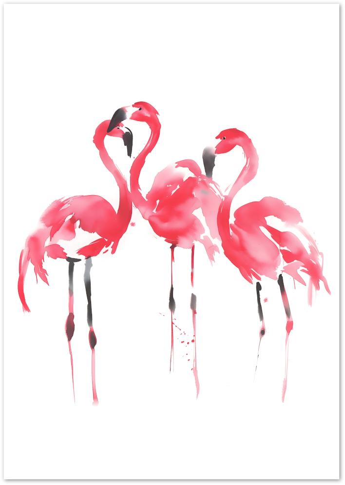 Posterux© | Flamingo Trio Poster – Watercolor Minimalist Birds