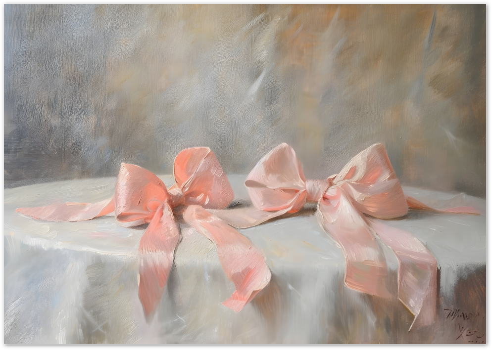Posterux© | Pink Ribbons Poster – Romantic Pastel Still Life