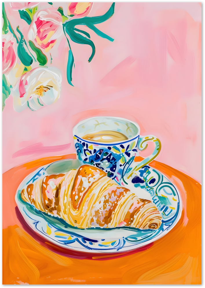 Posterux© | Croissant & Coffee Poster – Colorful French Breakfast