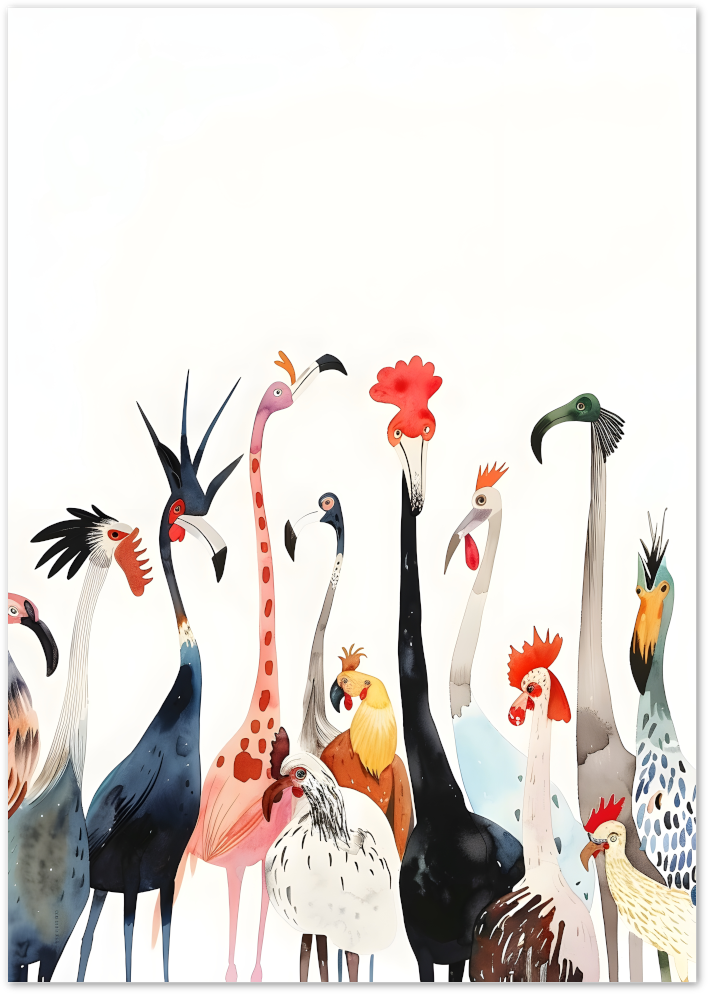Posterux© | Bird Parade Poster – Quirky Feathered Friends