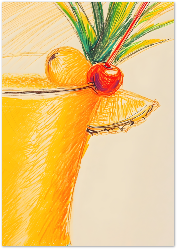 Posterux© | Tropical Cocktail Sketch Poster – Retro Bar Illustration