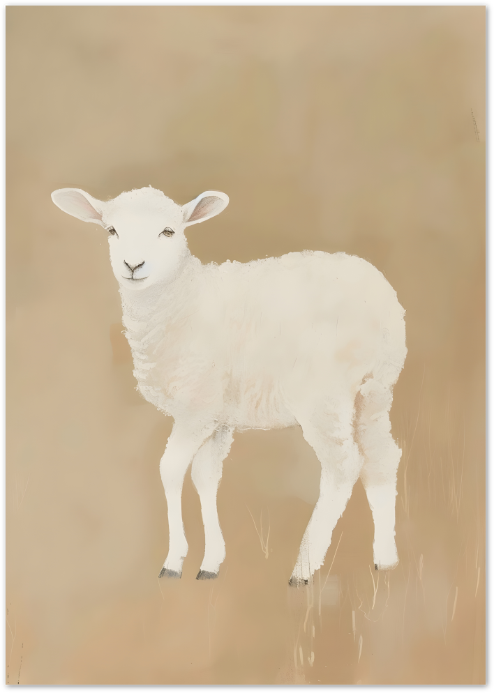 Posterux© | White Lamb Poster – Minimal Animal Illustration