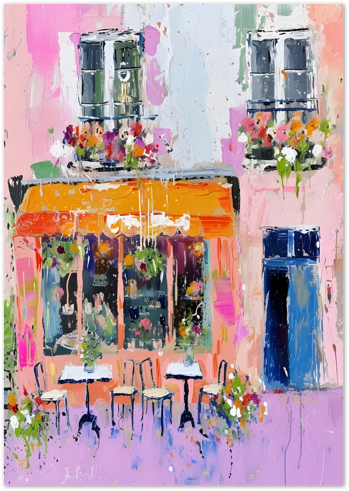 Posterux© | Parisian Terrace Poster – Colorful Café Painting