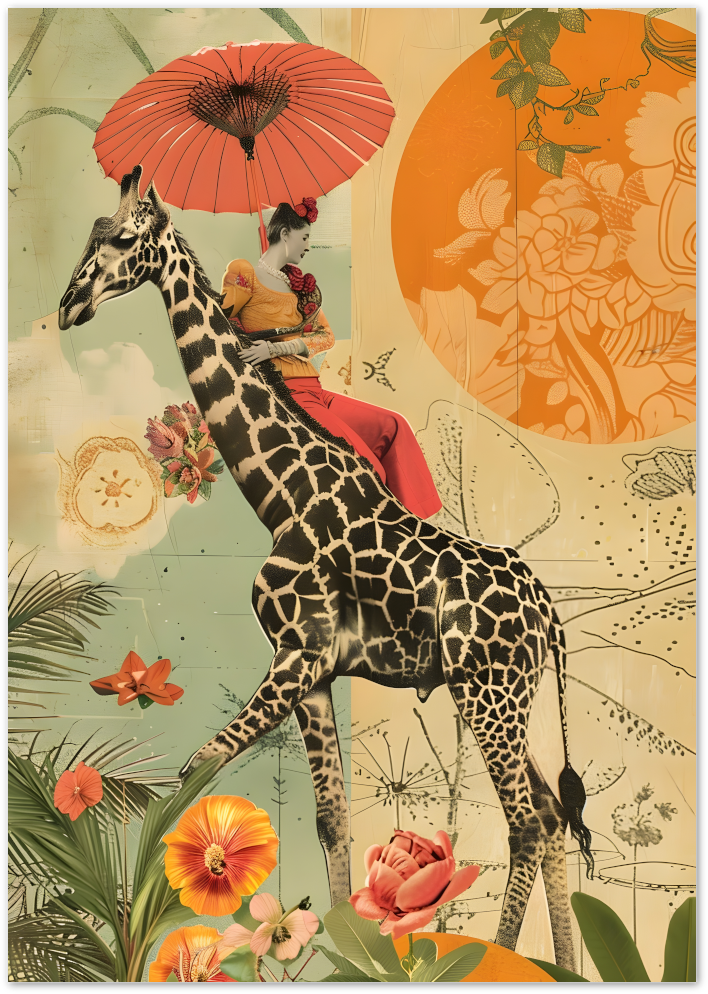 Posterux© | Giraffe Ride Poster – Surreal Jungle Fantasy