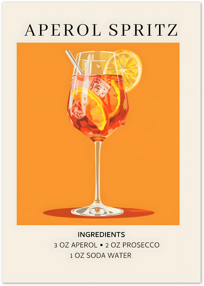 Posterux© | Aperol Spritz Recipe Poster – Bright Cocktail Illustration