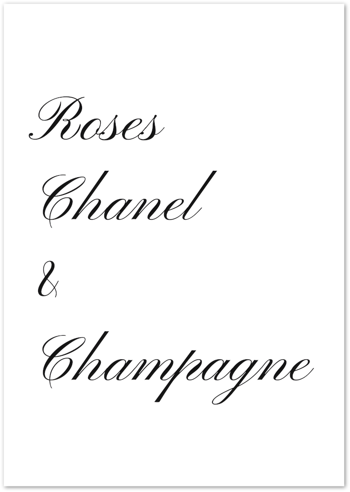 Posterux© | Roses, Chanel & Champagne Poster – Feminine Fashion Quote
