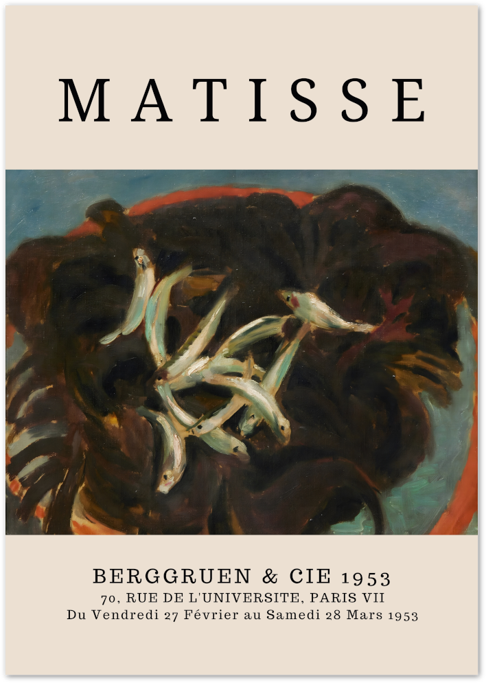 Posterux© | Red Coral & Fish Poster – Matisse Expressionist Still Life