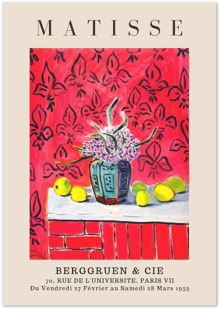 Posterux© | Floral Still Life on Pink Poster – Matisse with Lemons