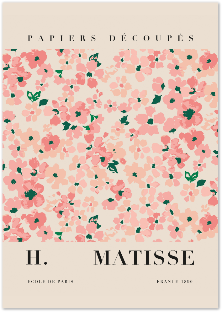 Posterux© | Pink Floral Papiers Découpés Poster – Matisse Cut-Out Style