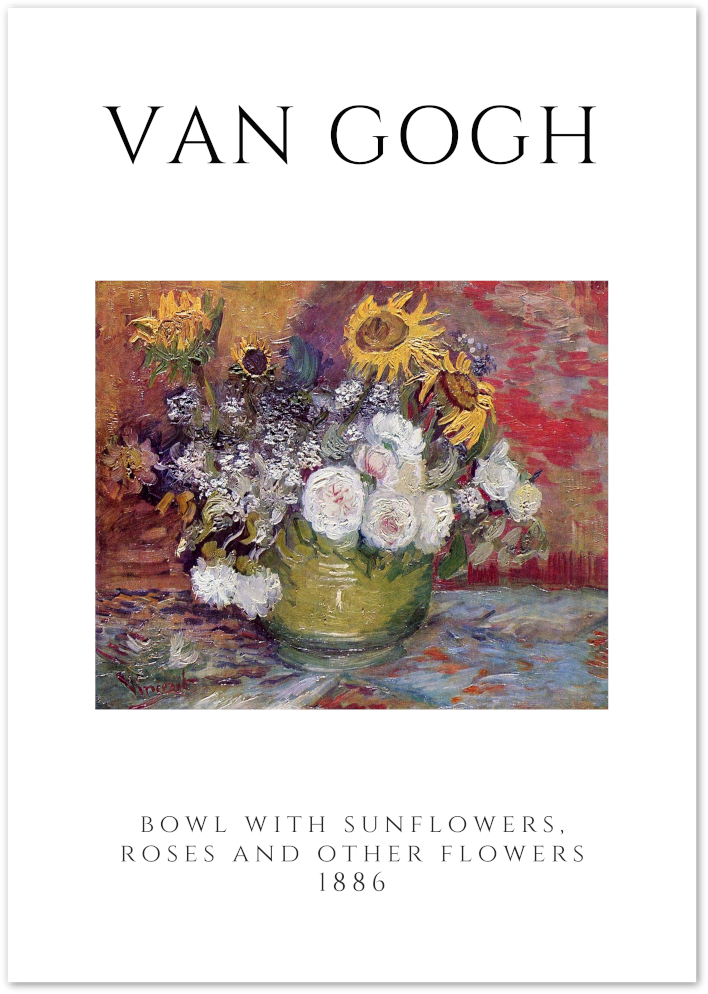 Posterux© | Bowl with Sunflowers and Roses – Van Gogh Floral Poster