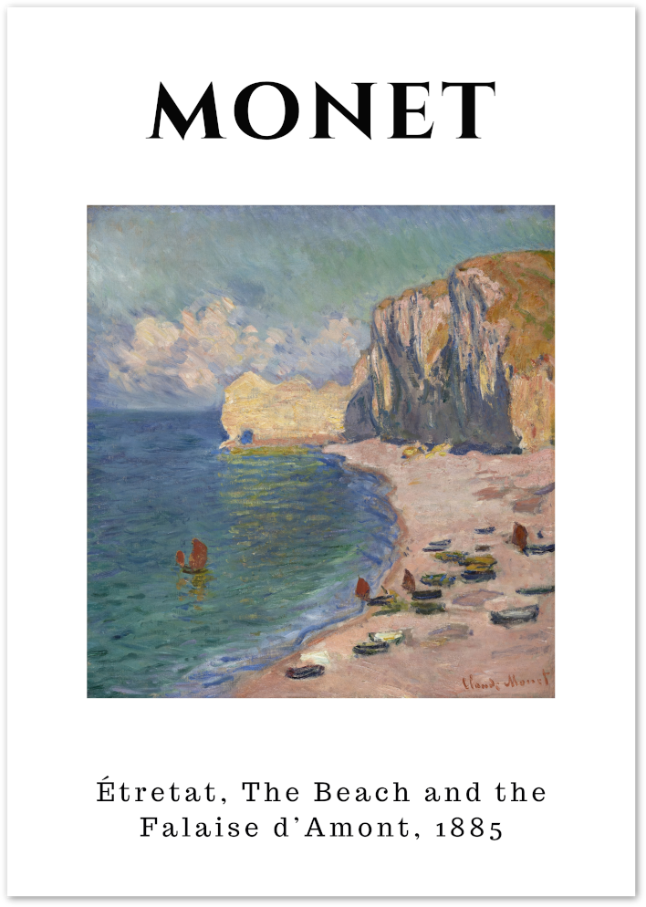 Posterux© | Étretat, The Beach and the Falaise d’Amont – Monet Coastal Poster