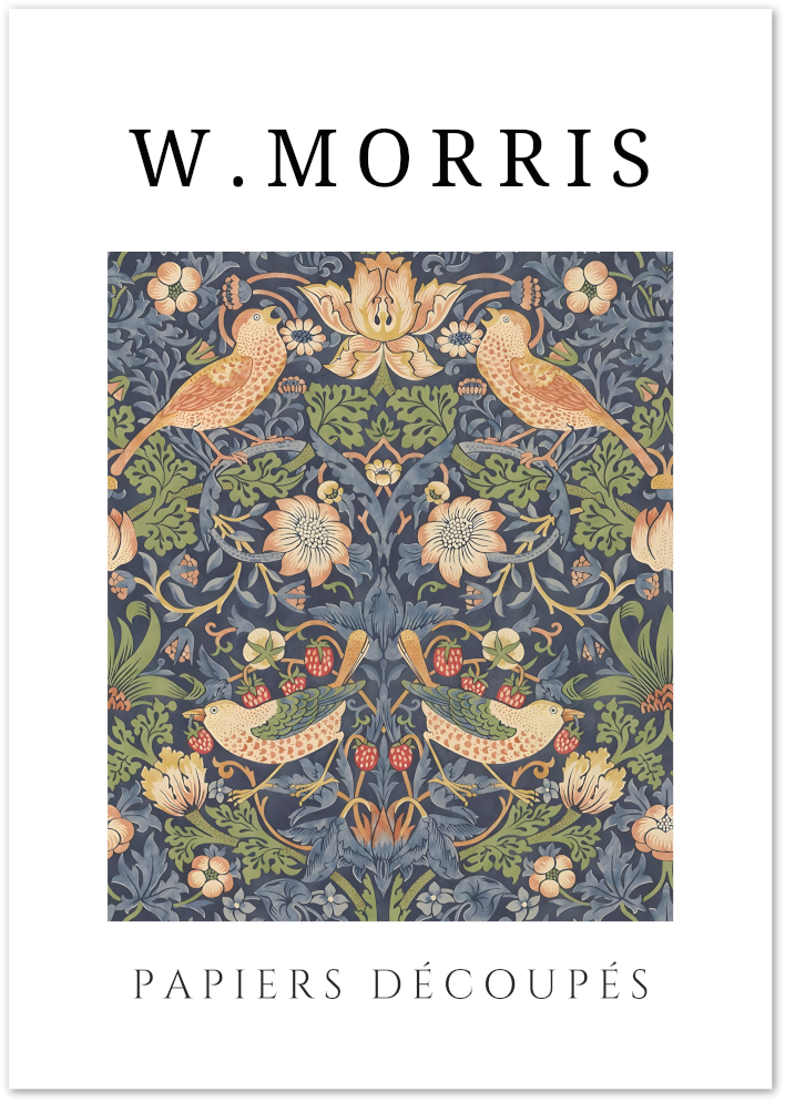 Posterux© | Birds & Strawberries Poster – W. Morris Folk Art Pattern