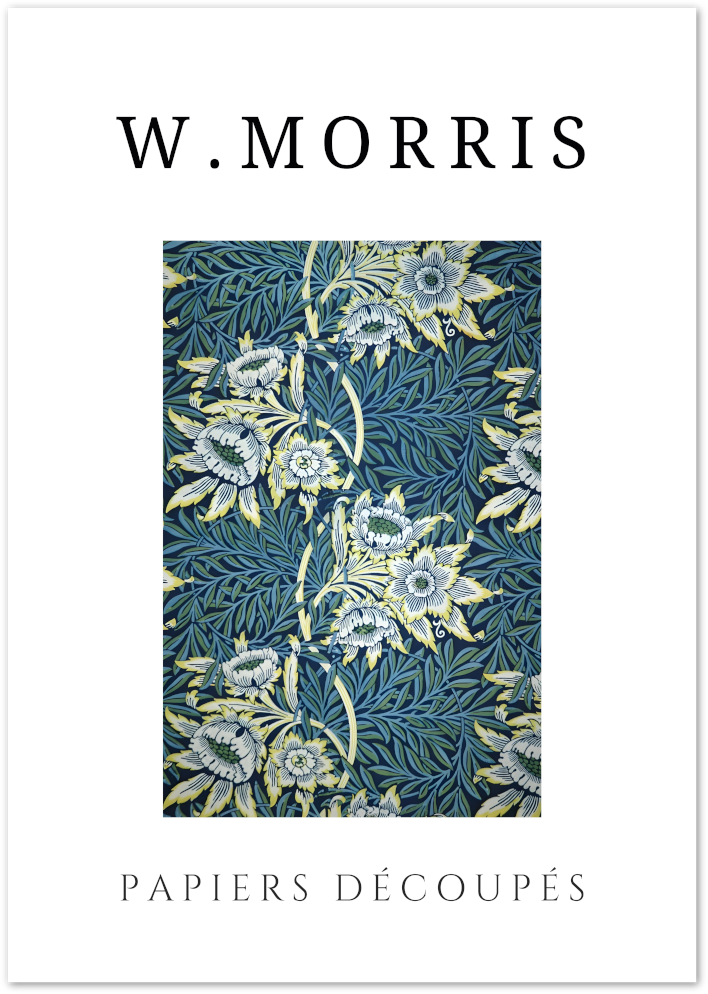 Posterux© | Blue Chrysanthemum Poster – William Morris Floral Pattern