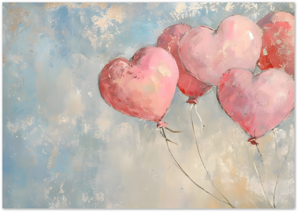 Posterux© | Heart Balloons Poster – Romantic Pastel Art