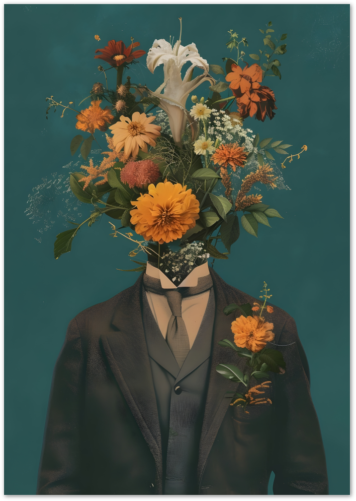Posterux© | Blooming Mind Poster – Floral Surrealism Portrait