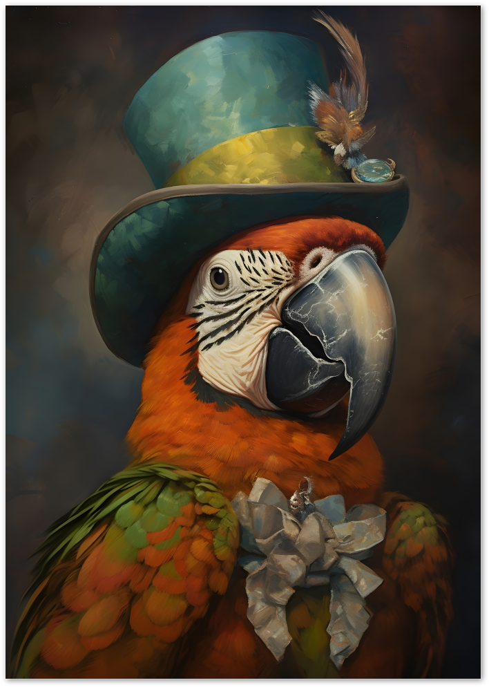 Posterux© | Dandy Parrot Poster – Whimsical Animal Portrait