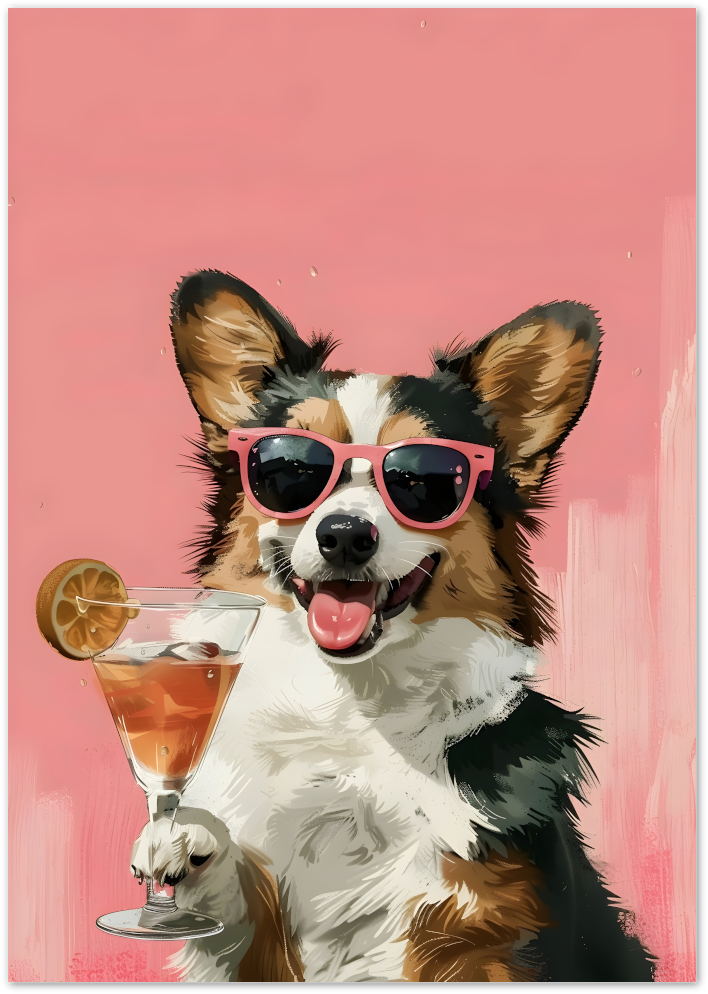 Posterux© | Cocktail Corgi Poster – Humorous Dog Print