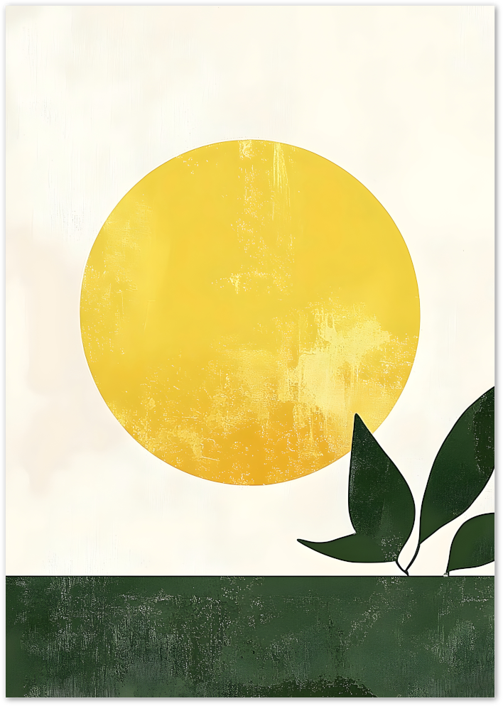 Posterux© | Solstice Minimal Poster – Abstract Sun & Leaves