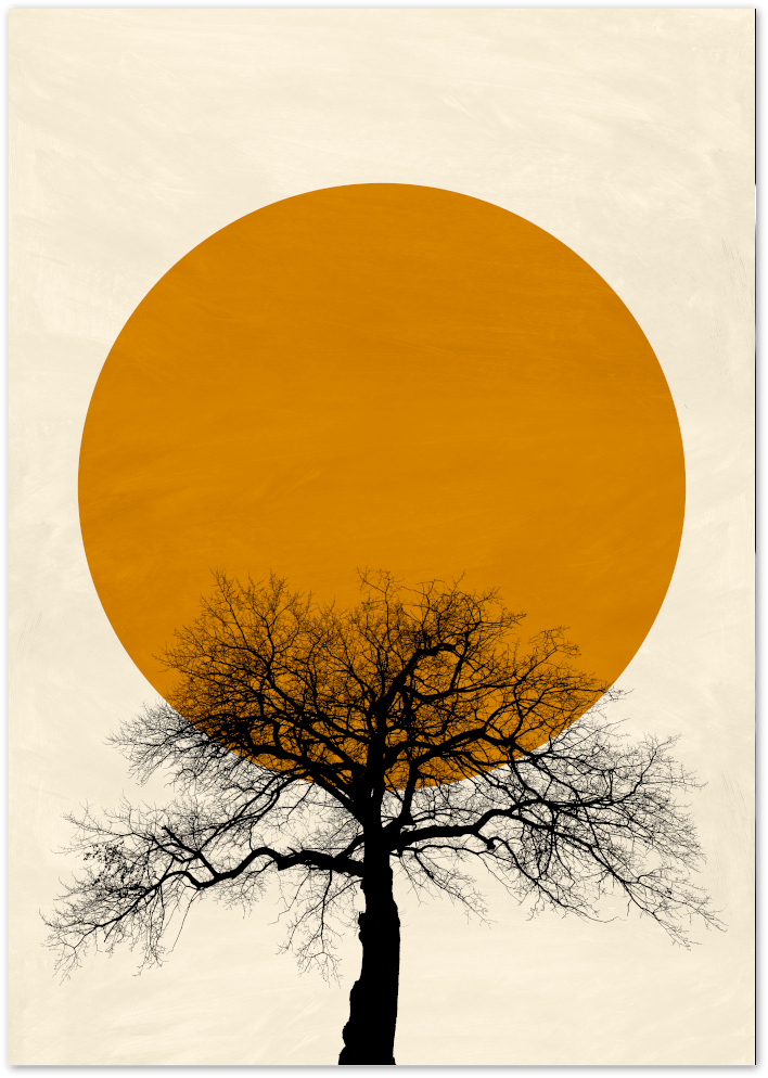 Posterux© | Golden Sun & Tree – Minimalist Abstract Art Poster