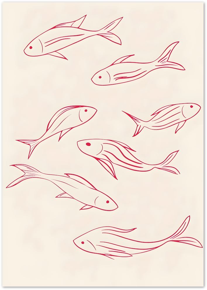 Posterux© | Red Fishes Poster – Minimal Line Art Illustration