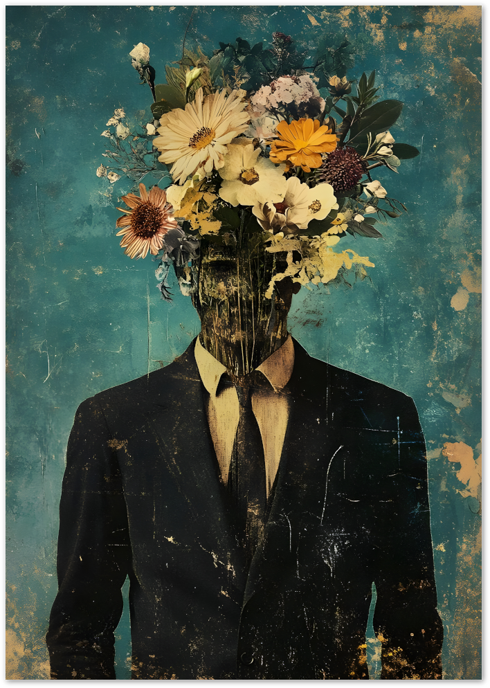 Posterux© | Vintage Floral Head Poster – Surreal Botanical Portrait