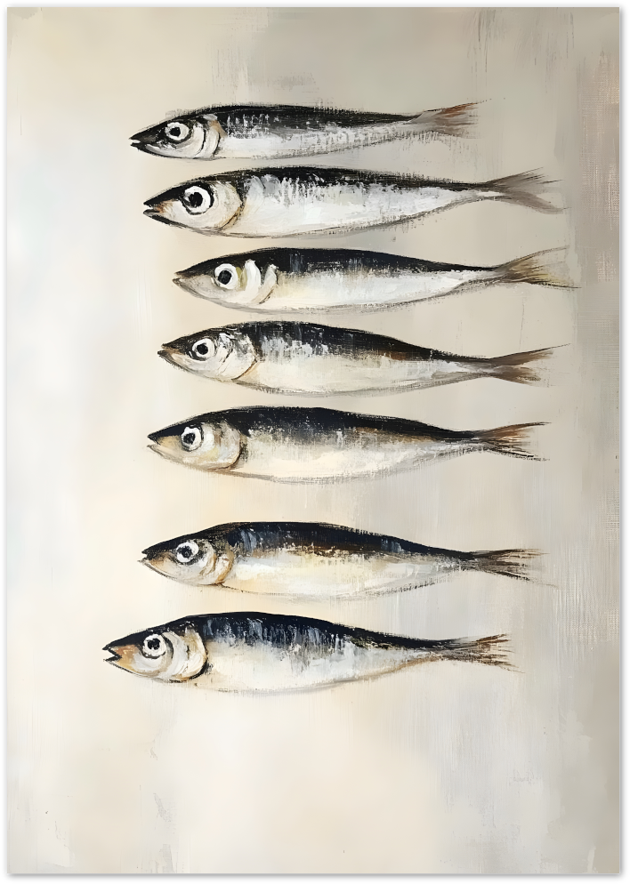 Posterux© | Sardines in a Row Poster – Coastal Kitchen Print