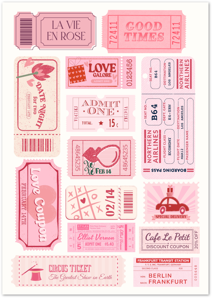 Posterux© | La Vie en Rose Tickets Poster – Pink Love Collage