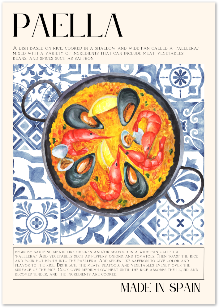 Posterux© | Paella Poster – Spanish Recipe Art