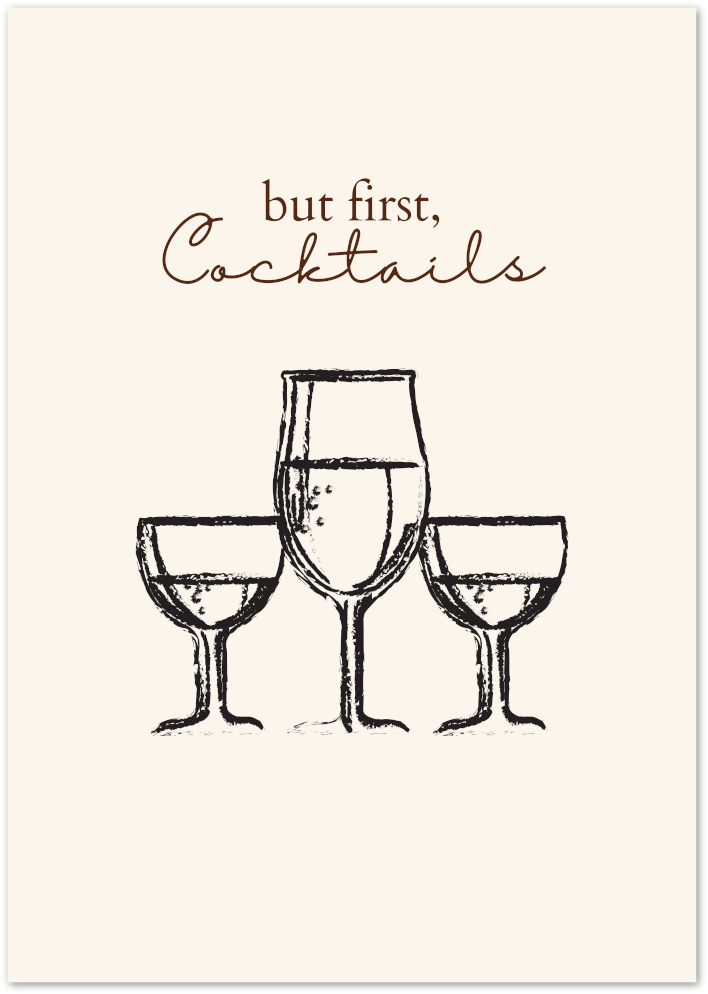 Posterux© | But First, Cocktails Poster – Minimalist Bar Print