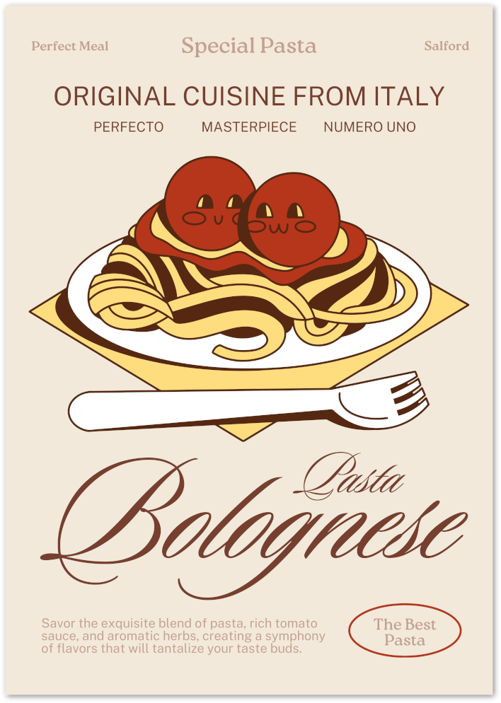 Posterux© | Pasta Bolognese Poster – Italian Food Illustration