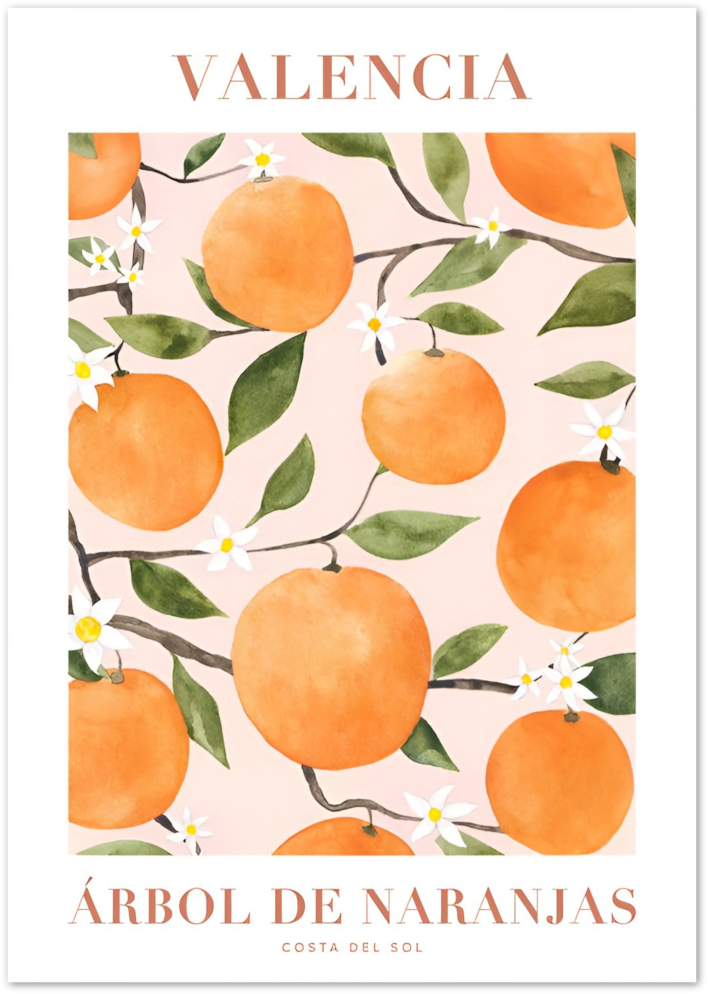 Posterux© | Valencia Orange Tree Poster – Spanish Fruit Illustration