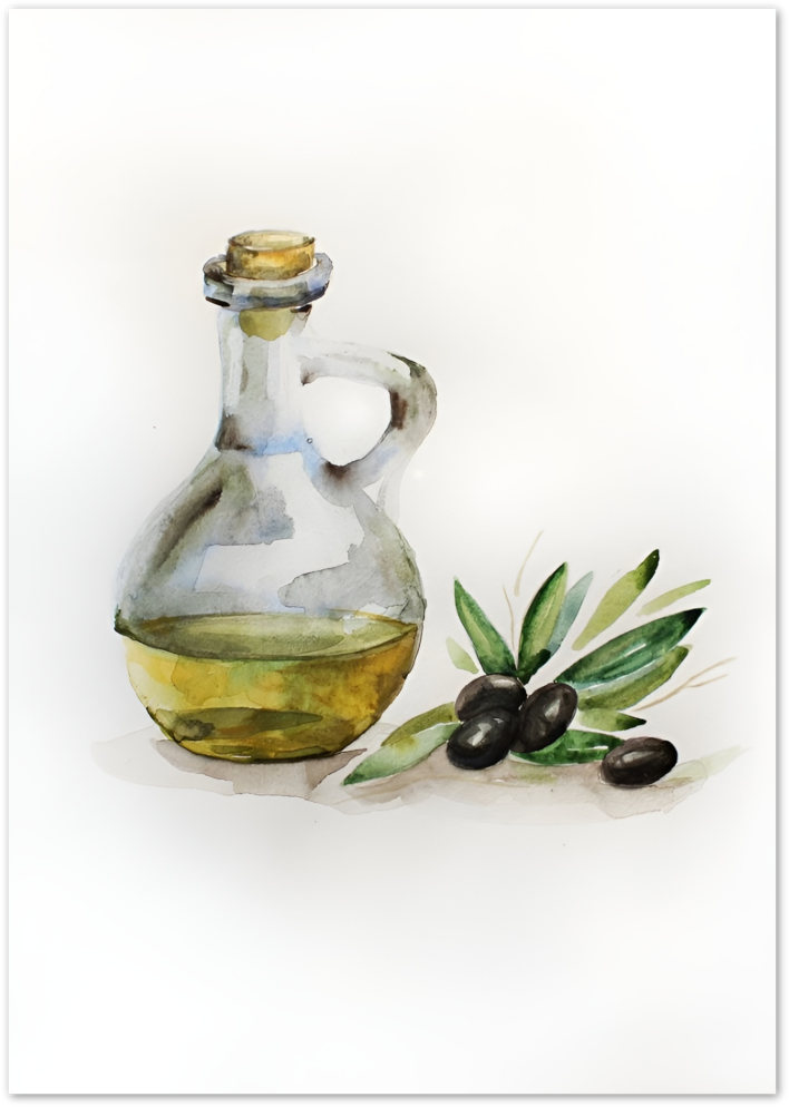 Posterux© | Olive Oil & Olives Poster – Mediterranean Watercolor