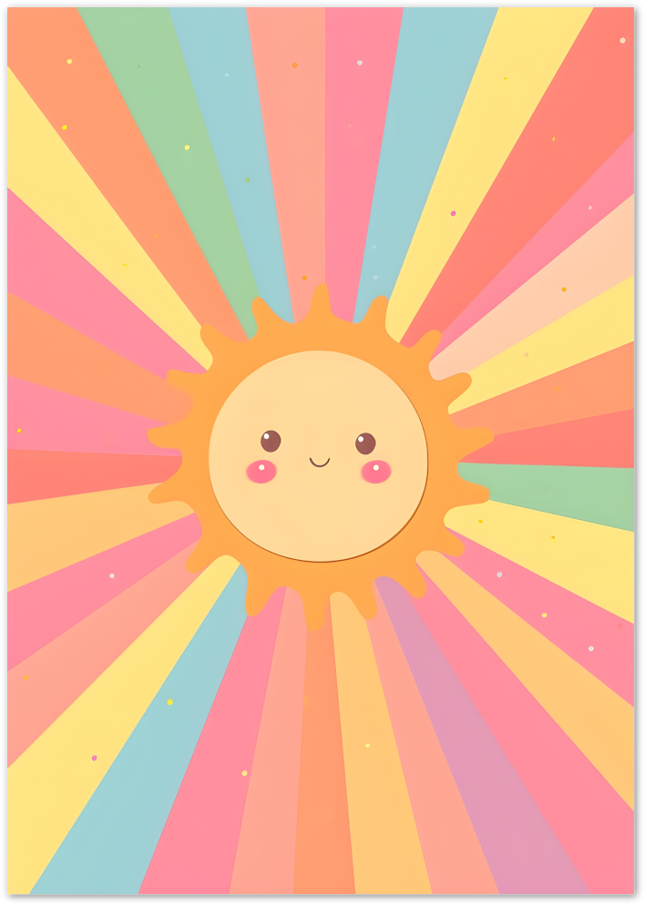 Posterux© | Smiley Sun Poster – Cute Rainbow Rays Illustration