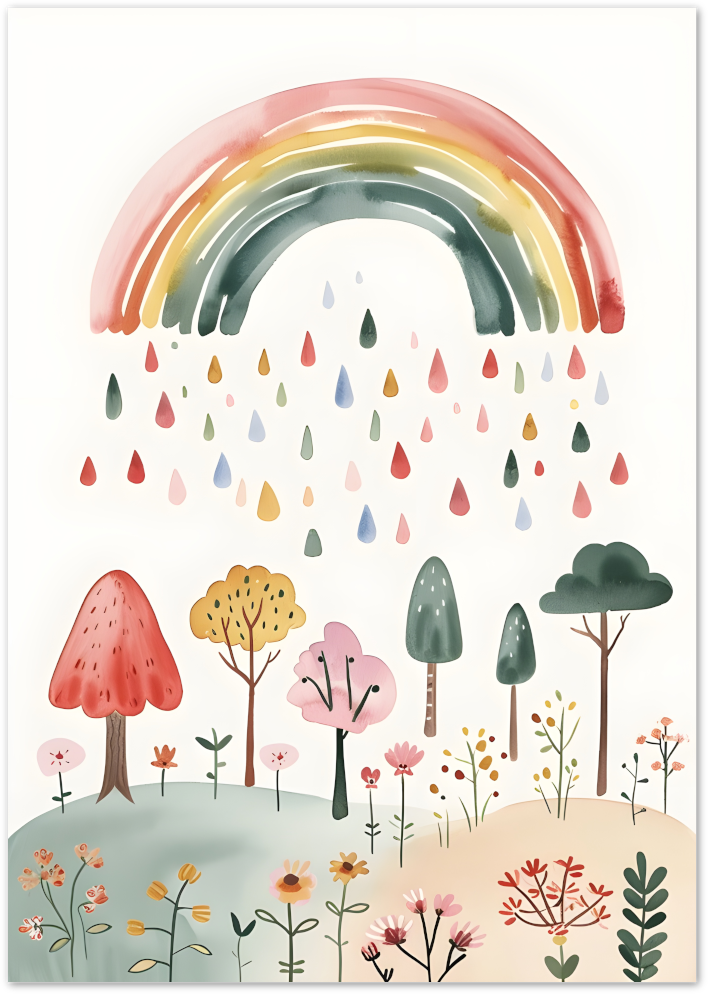 Posterux© | Rainbow Garden Poster – Whimsical Nature Illustration