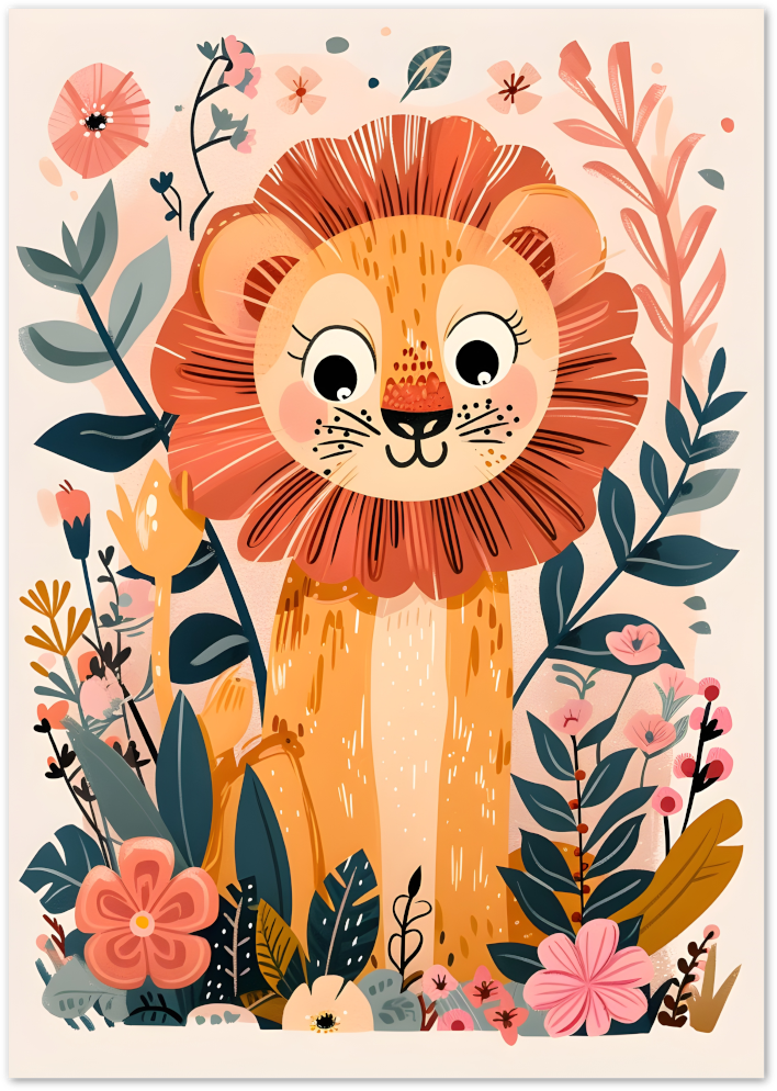 Posterux© | Floral Lion Poster – Illustrated Jungle Friend