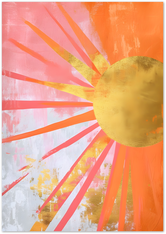 Posterux© | Golden Sunburst Poster – Abstract Pink & Orange Art